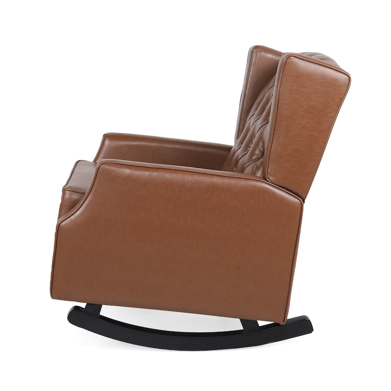 Modern 26.5" High Back PU Upholstered Button Tufted Rocking Chair with Wing Back for Living Room