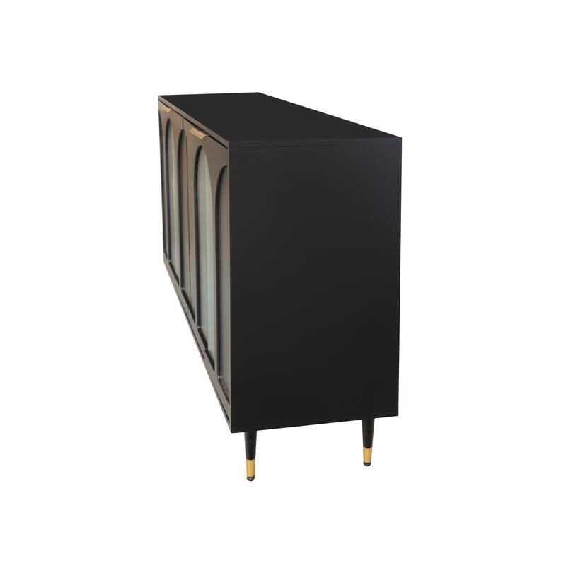 Black Sideboard Buffet Server Cabinet TV Console Table w/ 4 Glass Doors, Hallway Cabinet Adjustable Shelf Accent Storage Cabinet