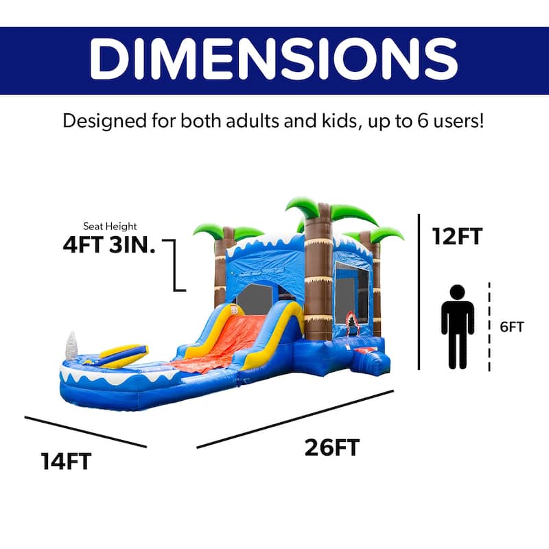 HeroKiddo 15' Ocean Shark Commercial Grade Inflatable Water Slide with Attached Splash Pool (No Blower Included), Outdoor Fun