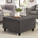 preview thumbnail 15 of 32, Large Square Storage Ottoman with Wooden Legs Dark Grey