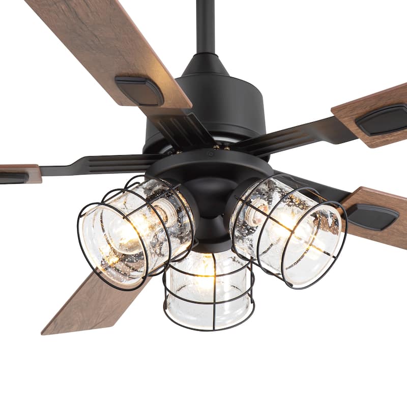 52" Industrial Reversible 5-Blade Glass Shade Ceiling Fan with Light and Remote