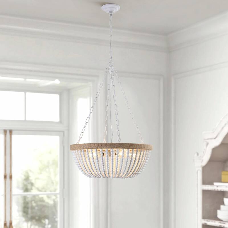 23.6 Inch Boho Rattan Pendant Light with 5-Tier Chandelier