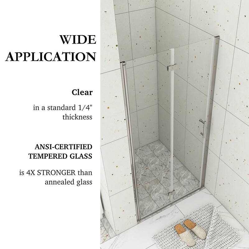 30/32/34/36 Bi-fold Semi-Frameless Shower Door with Clear Tempered Glass