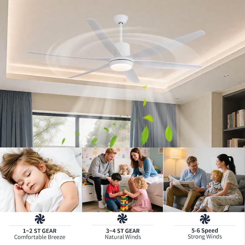 66 in. Modern Downrod Mount Ceiling Fan with LED Light, 6 ABS Blades, DC Motor, Remote Control