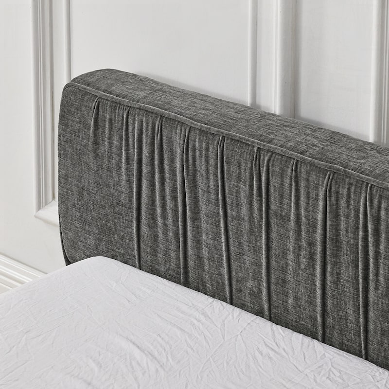 Upholstered Bed Frame with Chenille fabric with pleated design