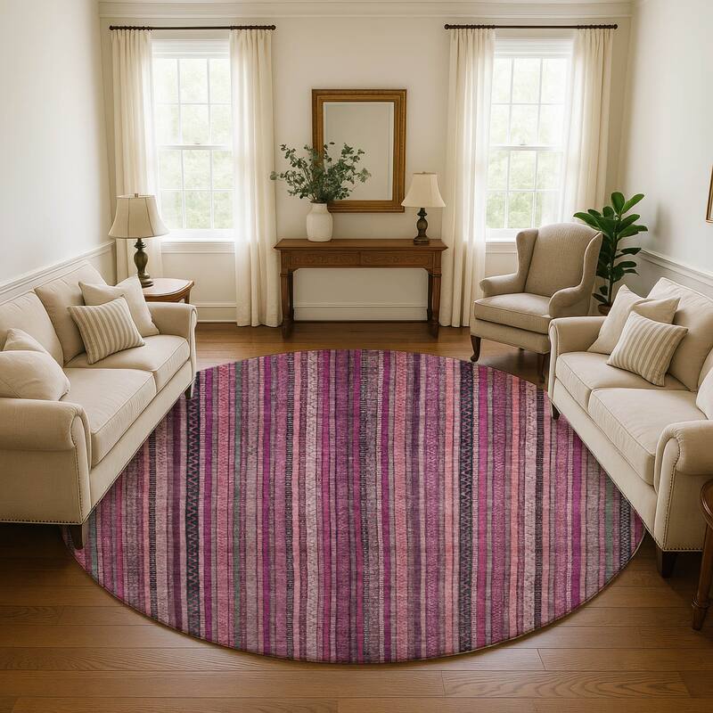 Premium Washable Super Soft Striped Mayfield Rug - Pink - 8' x 8'