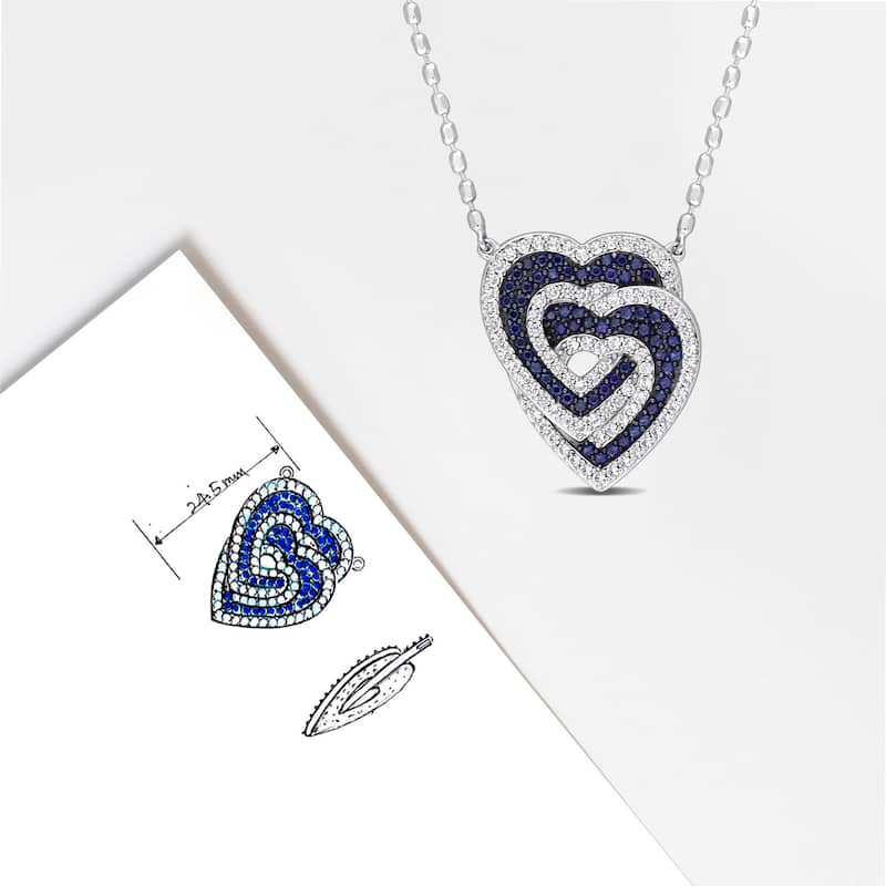 Miadora 1 2/5ct TGW Created Blue Created White Sapphire Heart Necklace Sterling Silver
