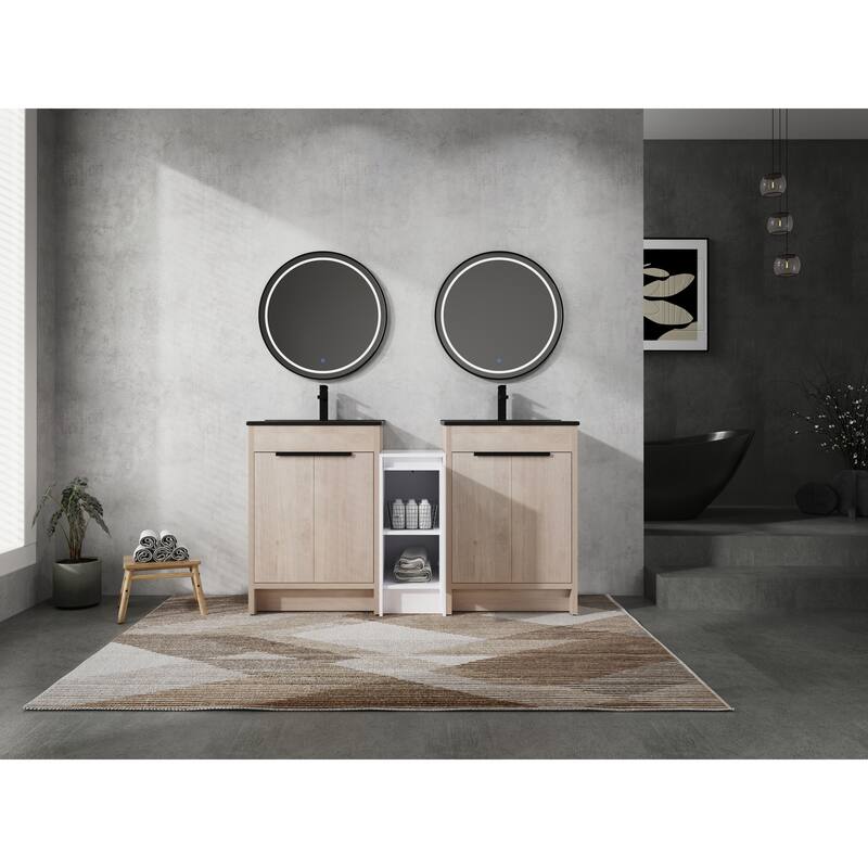 72" Freestanding Bathroom Vanity Set with Adjustable Storage Cabinets, Black Ceramic Sink