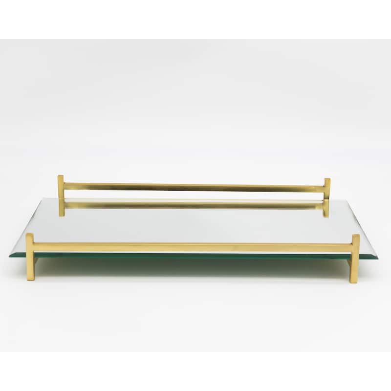 HomeRoots 16" Mirror and Gold Rectangular Glass Vanity Tray