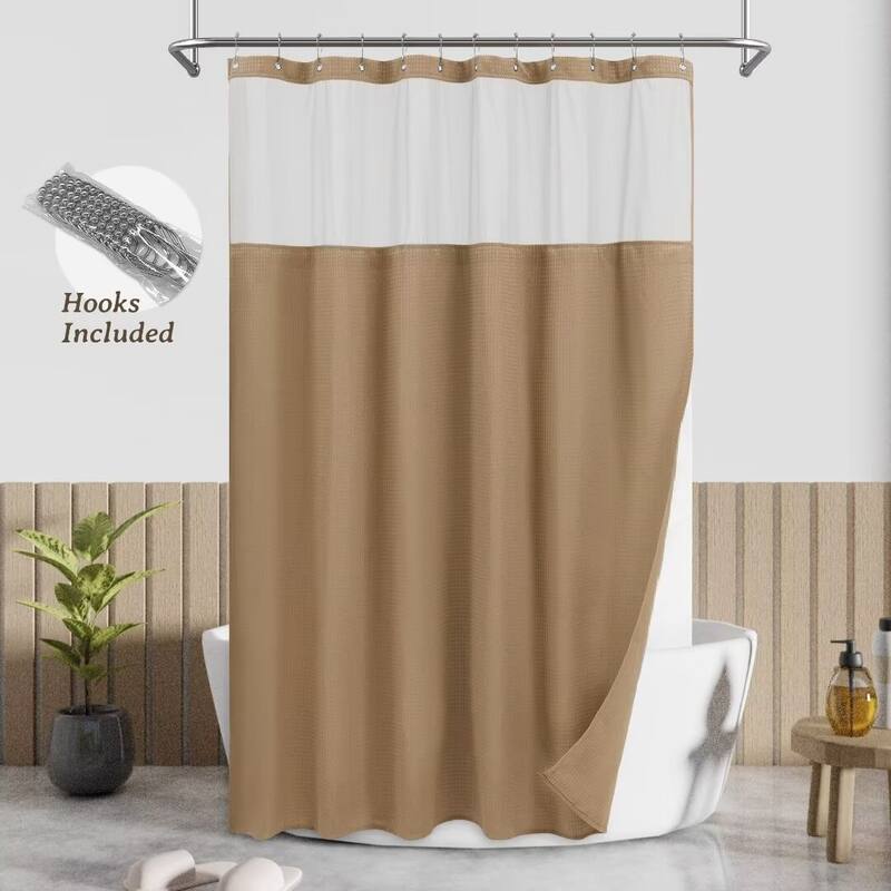 Waffle Weave Shower Curtain with Snap-in Liner 12 Hooks Included - 71"Wx72"L - Chocolate