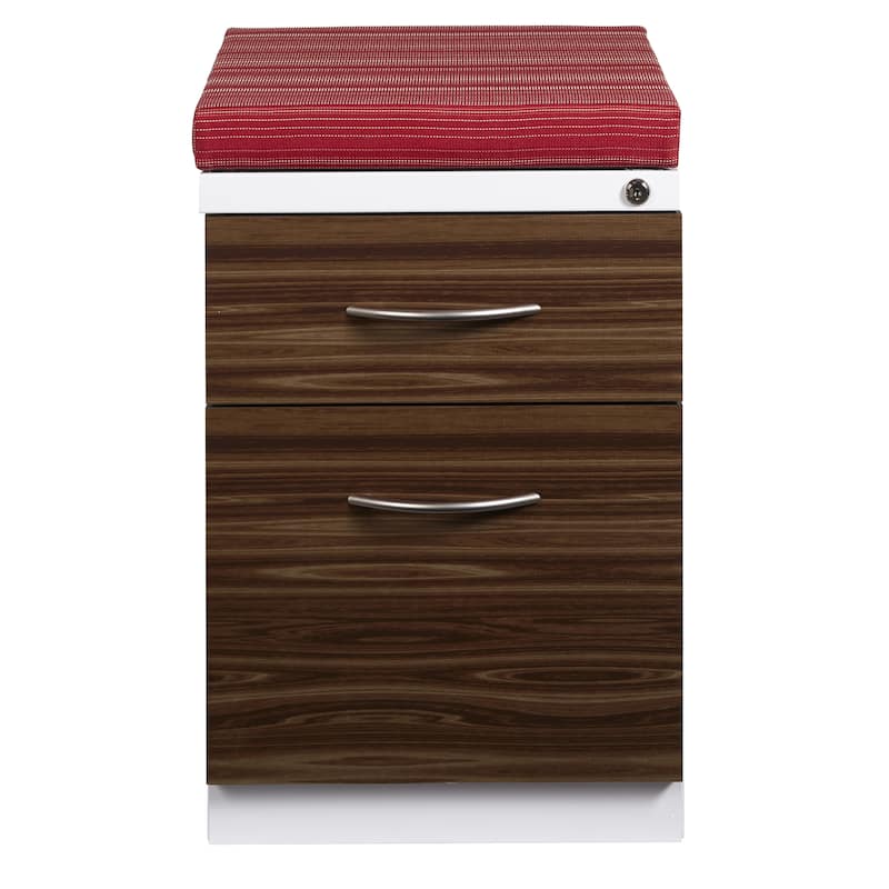 Hirsh 20-inch Deep Mobile Pedestal File 2-Drawer Box/File with Laminate Drawer Fronts and Seat Cushion, White/Heat Wave/Walnut
