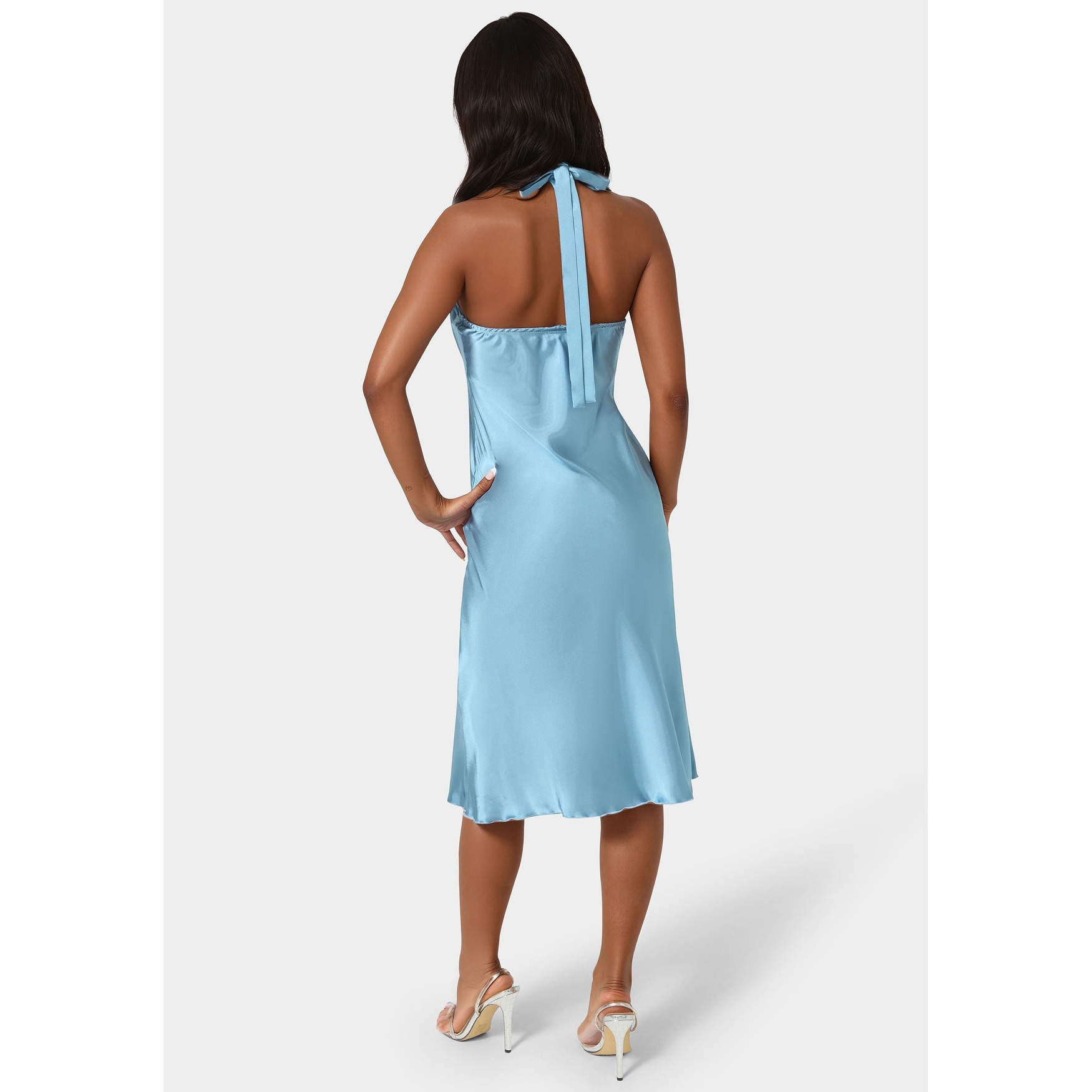 Bebe Women's Satin Halter Dress - Navy