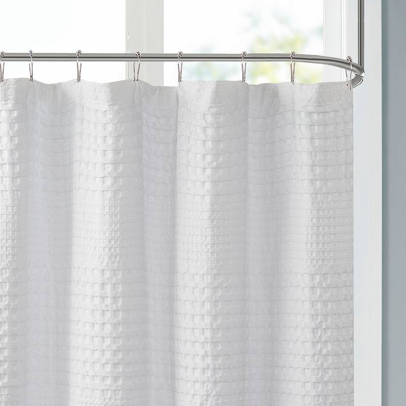 Super Waffle Textured Solid Shower Curtain - White