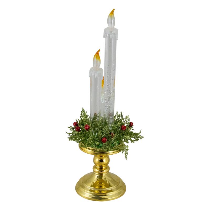 14.5" Lighted Water Candle on a Gold Base with Berries