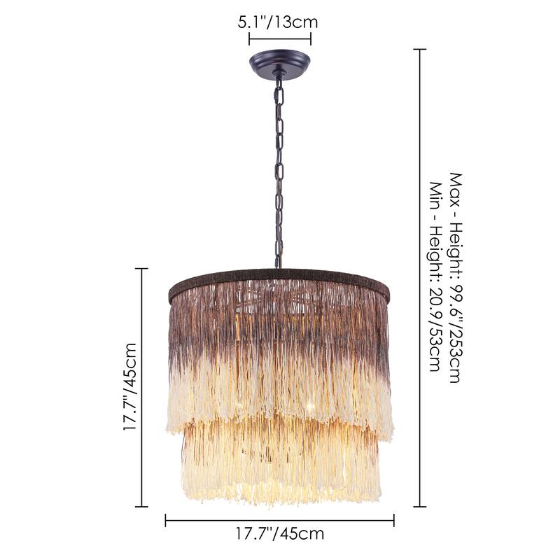 17.7" 3-Light Bohemian Farmhouse Purple Round Hand-made Cotton Fringe Tiered Hanging Chandelier Living Room,Bedroom