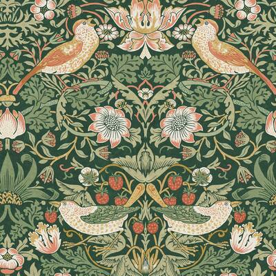 William Morris Strawberry Thief Rich Green Wallpaper