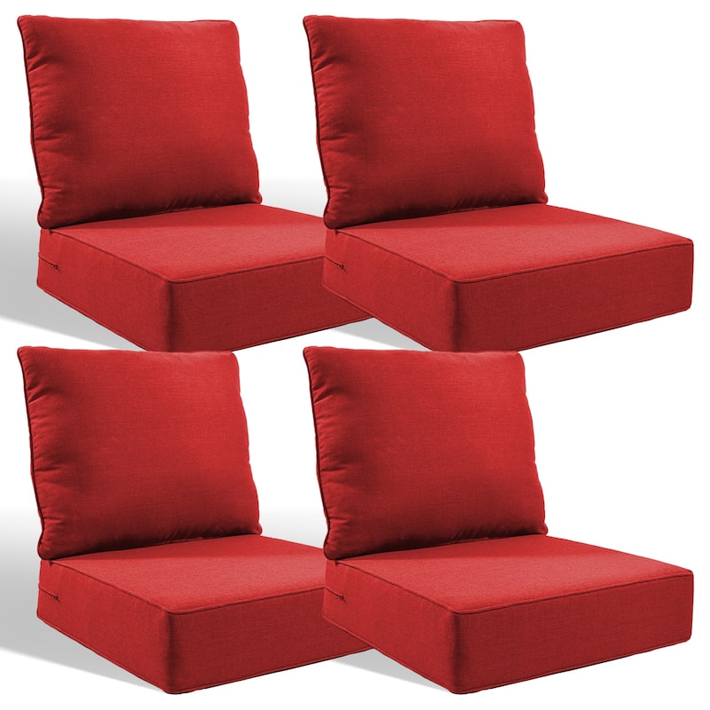 Pocassy 24x24x6 Inch Thick Cushions Pillows Set Indoor Outdoor Deep Seat Water & Fade Resistant - Red Cushion - 4 Set Seat & Back Cushion