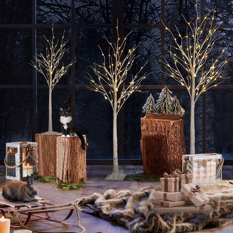 3 Piece Prelit Artificial Christmas Tree Set with Warm White Lights