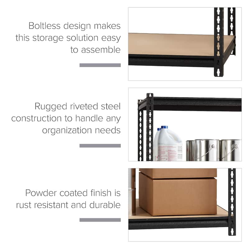 Iron Horse 2300 lb Riveted Shelving, 5-Shelf, 72"Hx48"Wx24"D, Black