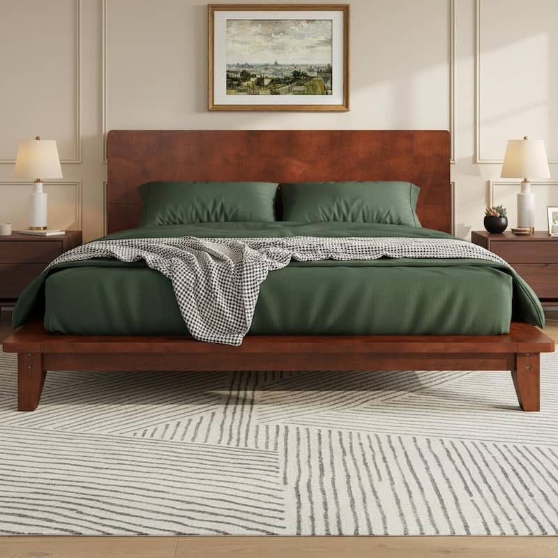 Minimalist Wood Platform Bed Frame with Headboard by Harper&Bright Designs