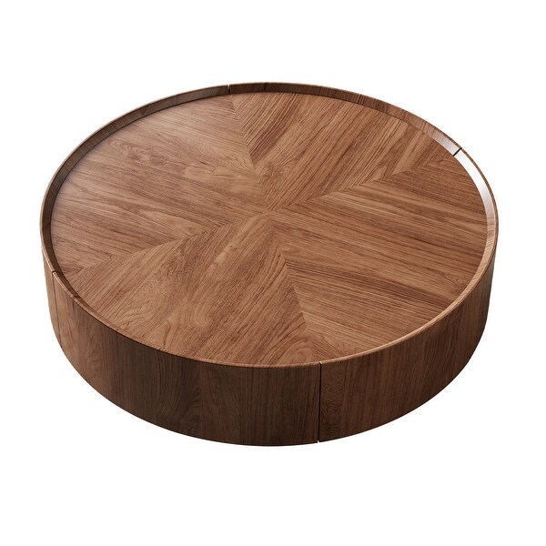 Mid-Century Modern Round Walnut Wood Finish Living Room Table for