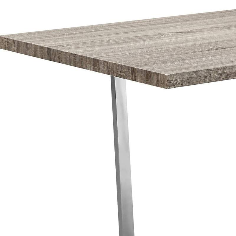 HomeRoots 59" Taupe And Silver Solid Wood And Metal Sled Base Dining Table - 59.00 in. x 30.25 in. x 35.50 in.