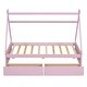 preview thumbnail 19 of 24, Twin Size House Bed with 2 Storage Drawers, Floor Montessori Bed with Triangle Structure, House Shaped Wooden Daybed for Kids