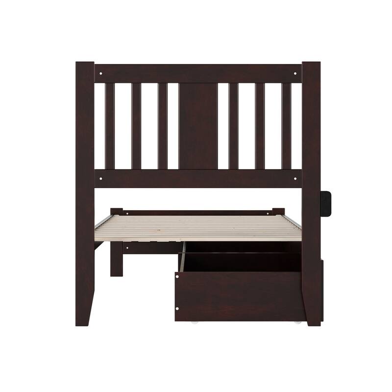 Beauty Twin Bed with Footboard & Drawers - Espresso Solid Wood, No Foundation Needed, Turbo Charger Included