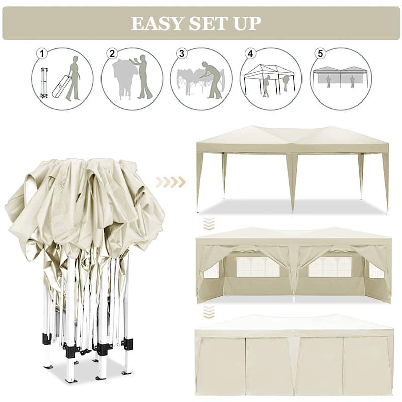 10'x20'Folding Canopy with 6 Removable Sidewalls Outdoor Event Shelter Gazebo Portable Tents for Parties Beach Camping
