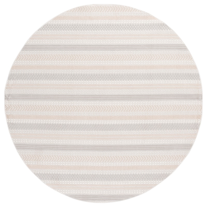 SAFAVIEH Veranda Fetije Washable Indoor/Outdoor Rug - Weather Resistant & Easy Cleaning - 6'7" Round - Ivory/Beige Grey