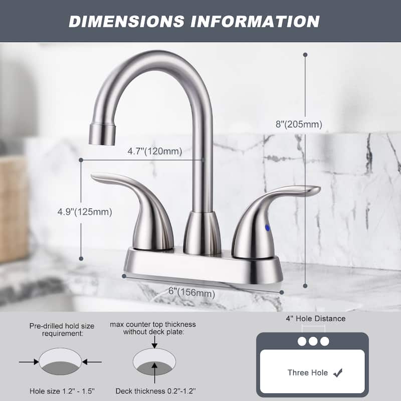 WOWOW 4 in. Centerset Double Handle High Arc Bathroom Faucet