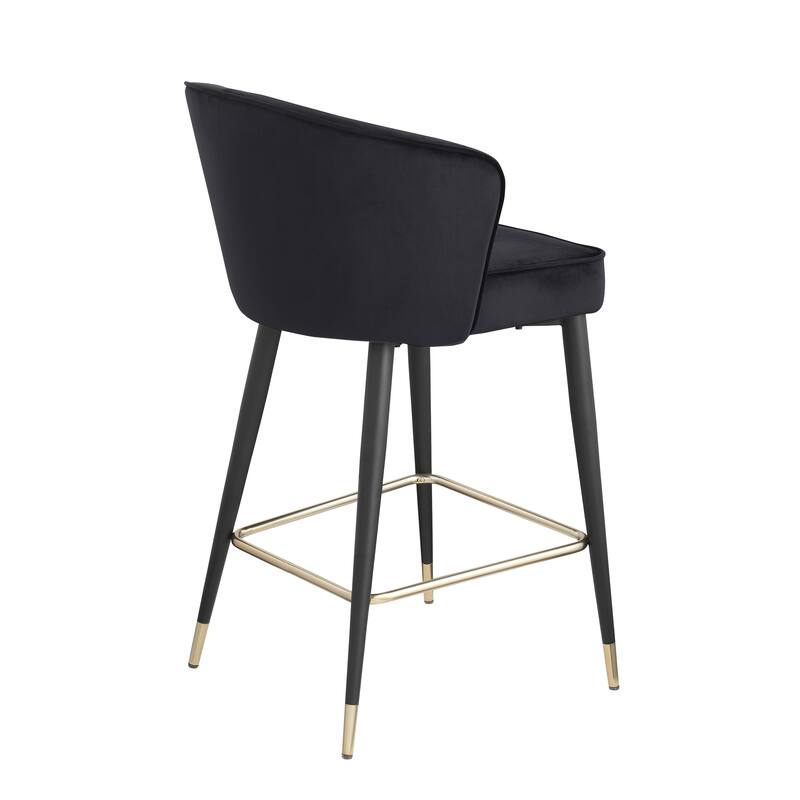 2pcs Velvet Upholstered Counter Height Stool with Deep Channel Tufting and Gold Tipped, Black Metal Legs - N/A