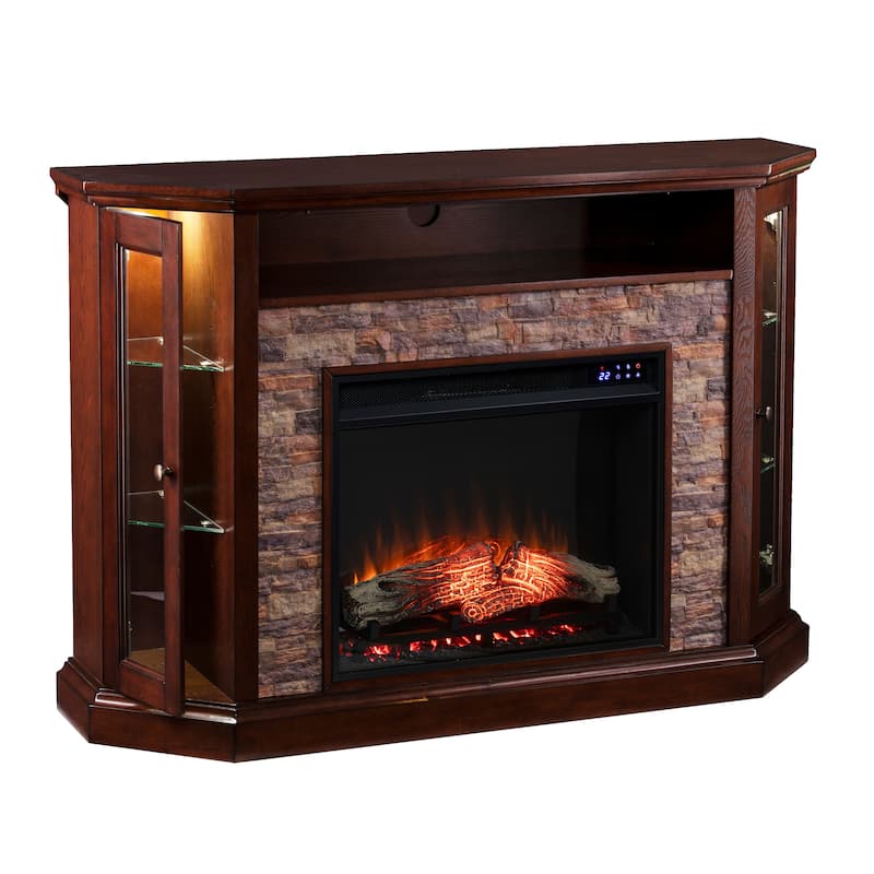 SEI Furniture Hermon Faux Stone Electric Fireplace Corner Media TV Stand for TV's up to 50"