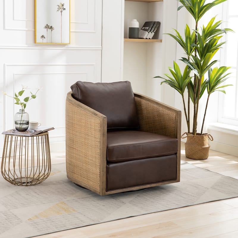 Roomfitters Swivel Barrel Accent Chair, 360° Round Club Lounge Chair for Living Room, Nursery, Office or Bedroom - Brown