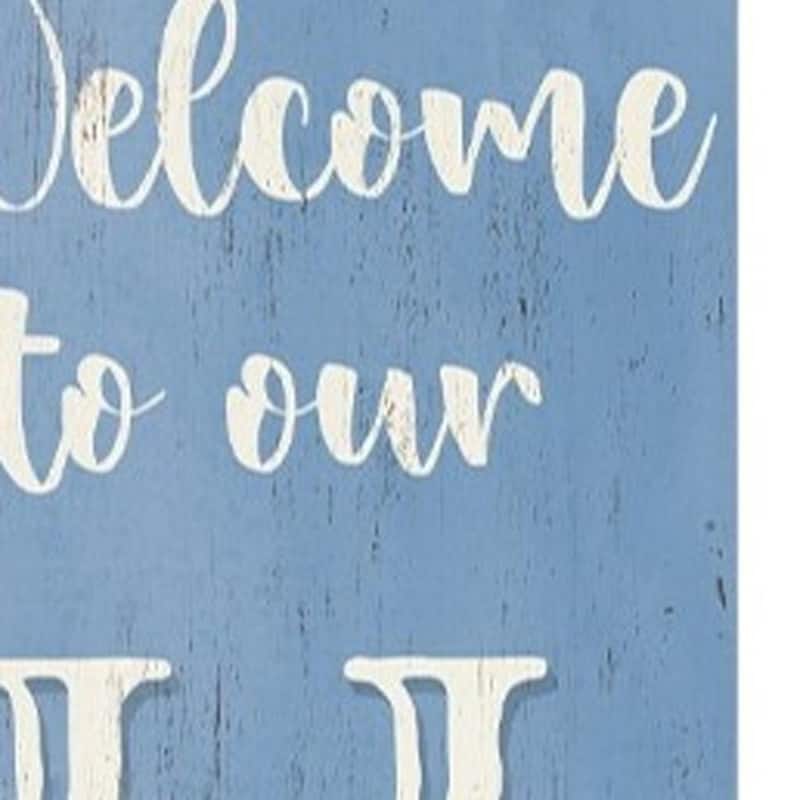 HomeRoots 36" Blue White And Red Solid Wood Welcome To Our Home Americana Porch Sign
