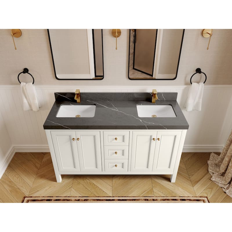 Willow Collections 60 in. W x 22 in. D Nashville Double Bowl Sink Bathroom Vanity with Countertop - 2”Piatra Gray - Ivory
