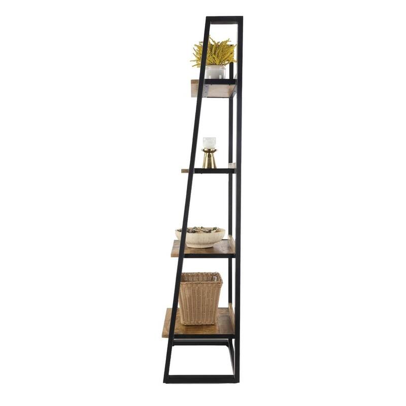 5-Tier Storage Industrial Ladder Bookshelf Solid Mango Wood