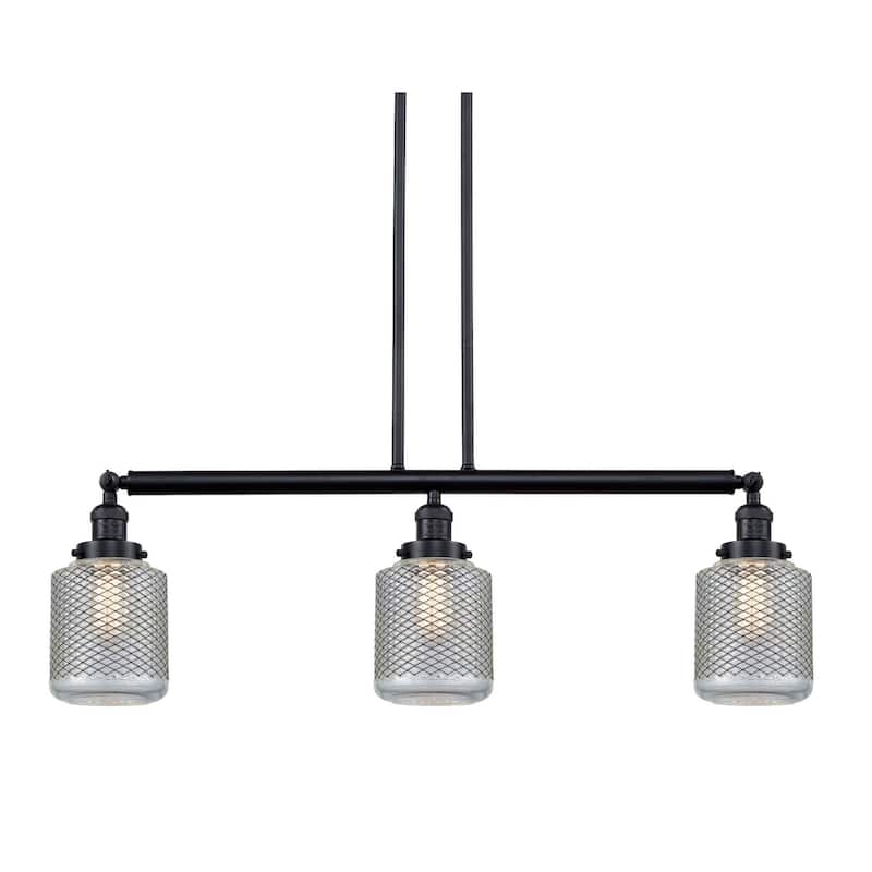 Innovations Lighting Stanton 3 Light 39" Wide Linear Chandelier - Matte Black / Vintage Wire Mesh