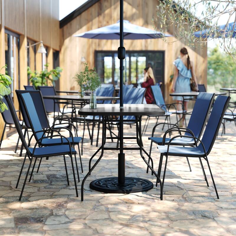 Commercial 5 Pc Outdoor Patio Dining Set with Glass Table and 4 Chairs