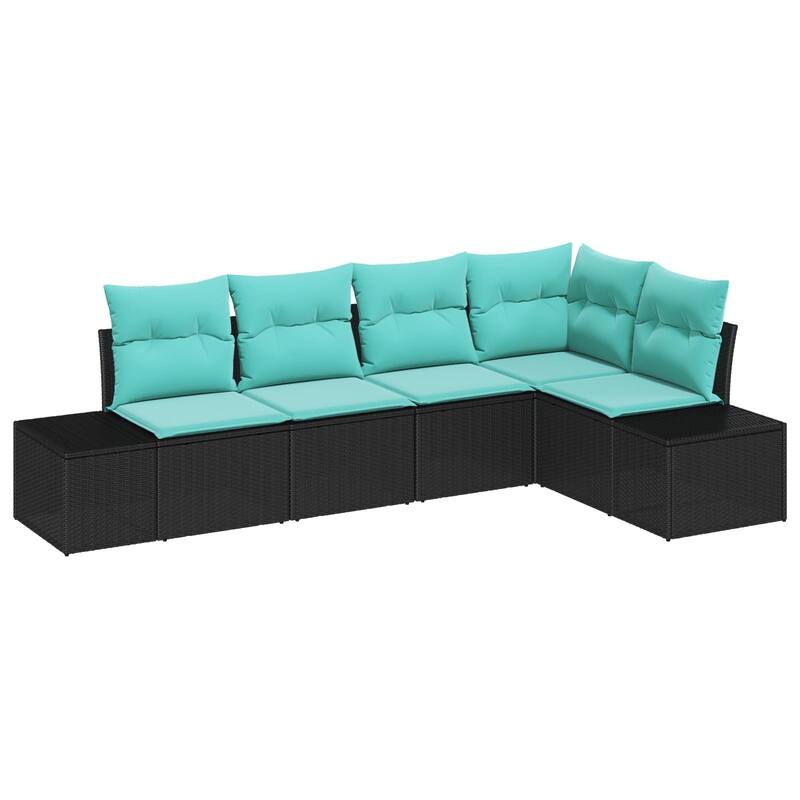 vidaXL 6 Piece Garden Sofa Set with Cushions Black Poly Rattan - 24 x 72 x 33 in