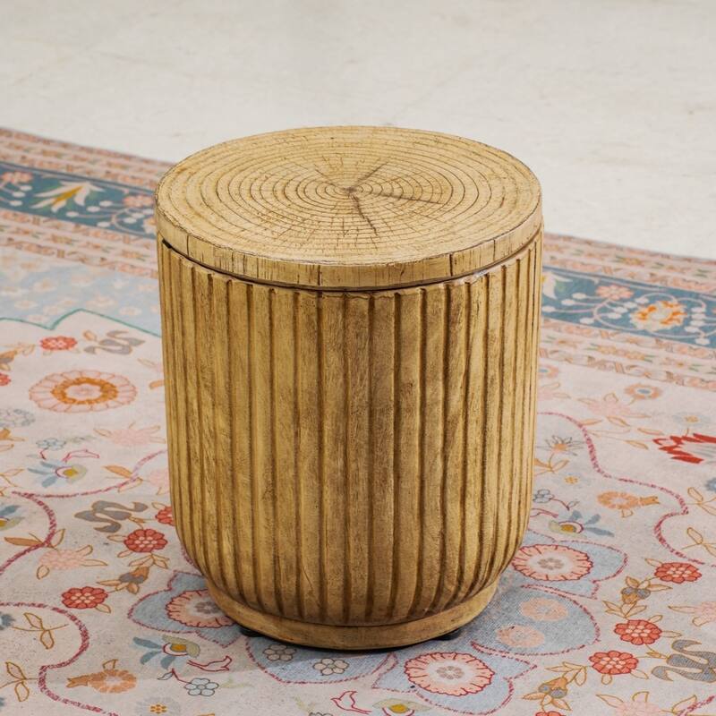 Modern Multi-functional Terrafab Composite Wood Finish Side Table with Ice Bucket - Natural