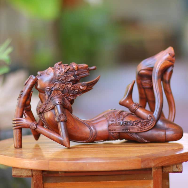 Handmade Flute Player Wood statuette (Indonesia) - 51 x 31 x 27