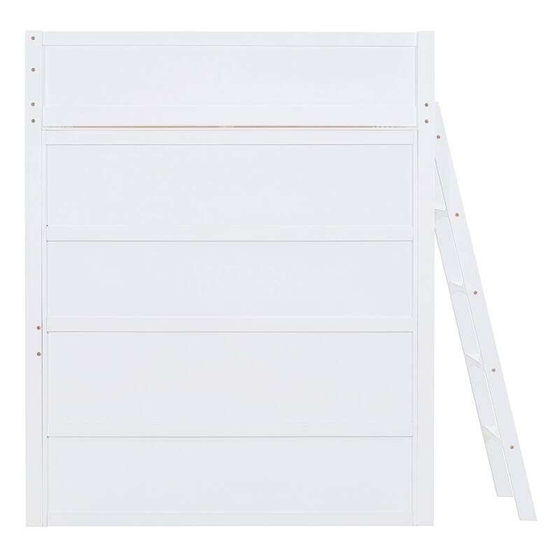 Full Size Loft Bed with Desk and Shelves in White/Gray