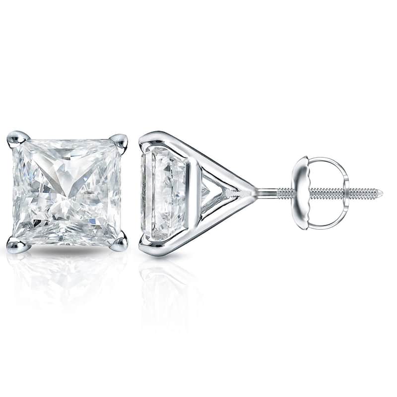 Auriya 14k Gold 2cttw Princess-cut Diamond Stud Earrings Martini-set (I-J, SI2-SI3) - White