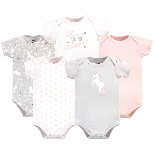 slide 1 of 1, Hudson Baby Infant Girl Cotton Bodysuits 5pk, Whimsical Unicorn 0-3 Months - Whimsical Unicorn 5-Pack