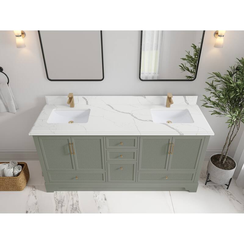 Willow Collections 72 x 22 Alys Double Bowl Sink Bathroom Vanity with Countertop - 1.5"Calacatta - Evergreen