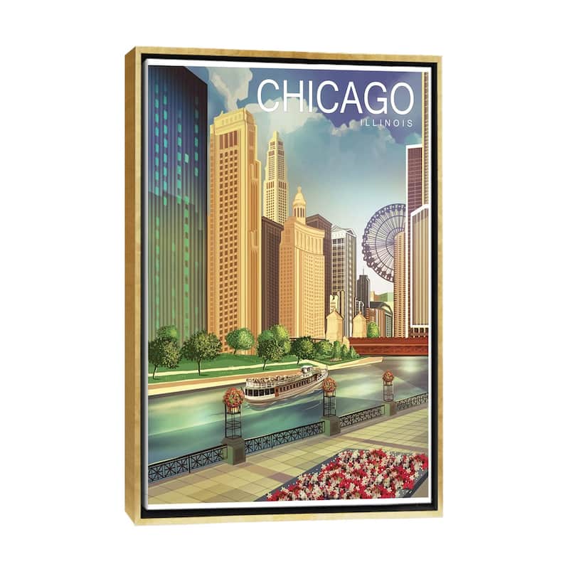 iCanvas "Chicago I" by Old Red Truck Framed Canvas Print - Gold - 40x26