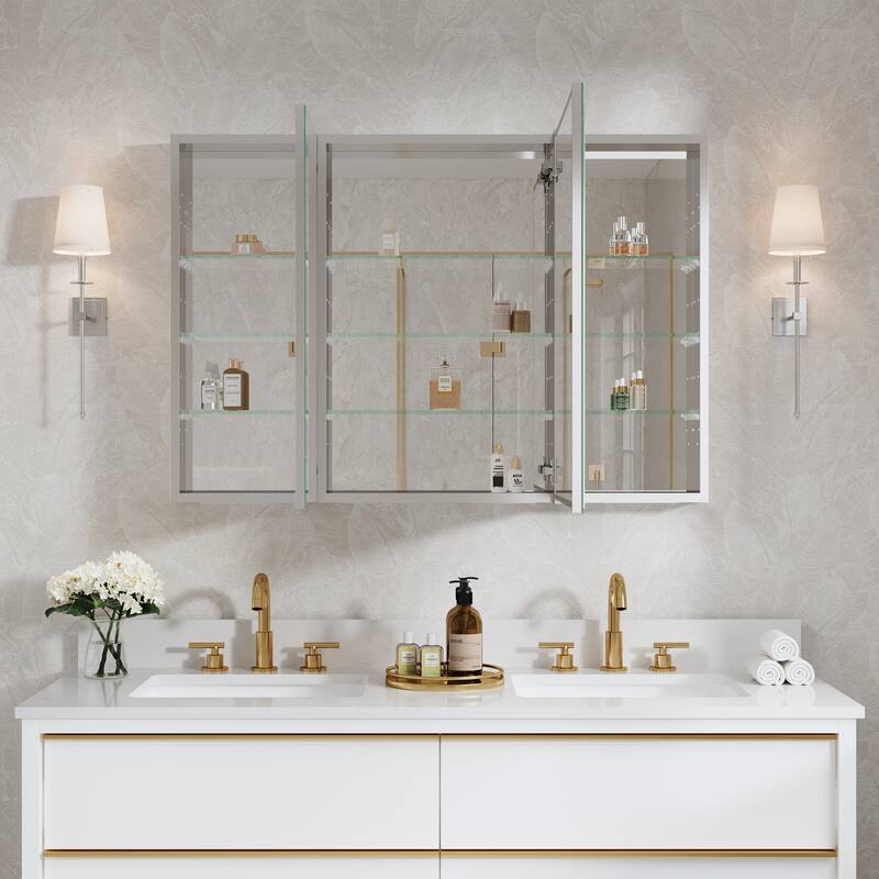 44"W X 30'H Bathroom Recessed or Surface Wall Mount Medicine Cabinet With Adjustable Glass Shelves