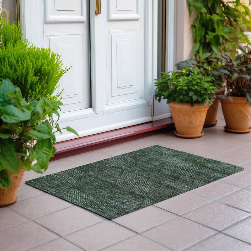 Machine Washable Indoor/ Outdoor Chantille Contemporary Prism Rug - Fern - 1'8" x 2'6"