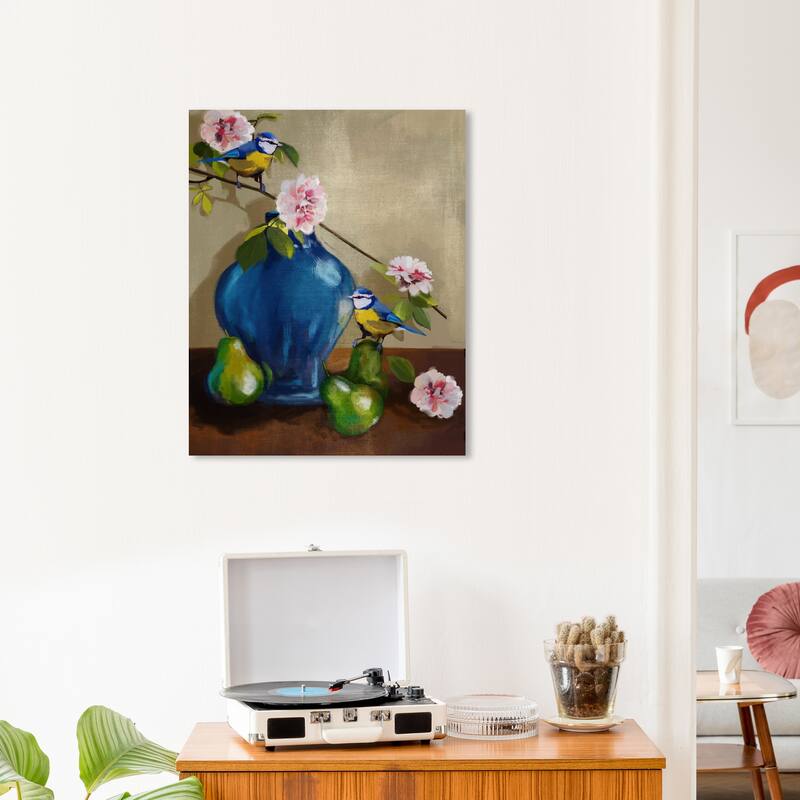 Wynwood Studio Canvas Animals Still Life Cute Birds Blue and Traditional Wall Art Canvas Print - Blue, Green - 24 x 20
